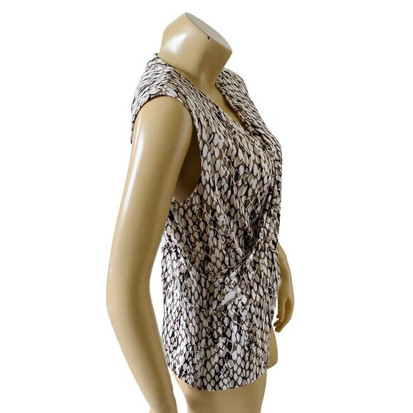 ELLEN TRACY Womens Petite Size PL Cap Sleeve Faux Wrap Animal Print V Neck Shirt - Picture 3 of 8